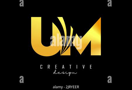 Creative golden letter UM u m logo with leading lines and road concept design. Letters with geometric design. Vector Illustration with letter and crea Stock Vector