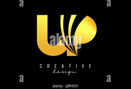 Creative golden letter UP u p logo with leading lines and road concept design. Letters with geometric design. Vector Illustration with letter and crea Stock Vector