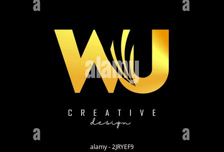 Creative golden letter Wu w u logo with leading lines and road concept design. Letters with geometric design. Vector Illustration with letter and crea Stock Vector