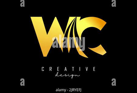 Creative golden letter WC w c logo with leading lines and road concept design. Letters with geometric design. Vector Illustration with letter and crea Stock Vector