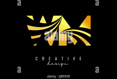 Creative golden letter WM w m logo with leading lines and road concept design. Letters with geometric design. Vector Illustration with letter and crea Stock Vector