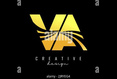 Creative golden letter VA v a logo with leading lines and road concept design. Letters with geometric design. Vector Illustration with letter and crea Stock Vector