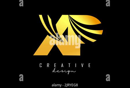 Creative gold letter XP x p logo with leading lines and road concept design. Letters with geometric design. Vector Illustration with letter and creati Stock Vector
