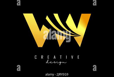 Creative golden letter Vw v w logo with leading lines and road concept design. Letters with geometric design. Vector Illustration with letter and crea Stock Vector