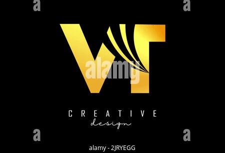 Creative golden letter VT v t logo with leading lines and road concept design. Letters with geometric design. Vector Illustration with letter and crea Stock Vector