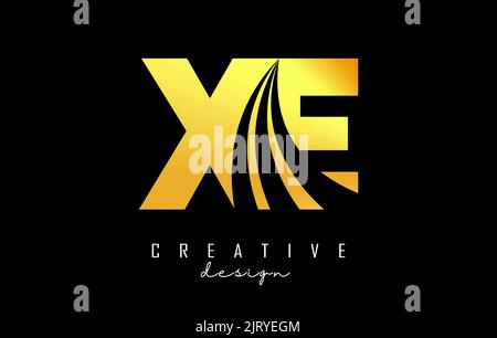 Creative gold letter XE x e logo with leading lines and road concept design. Letters with geometric design. Vector Illustration with letter and creati Stock Vector