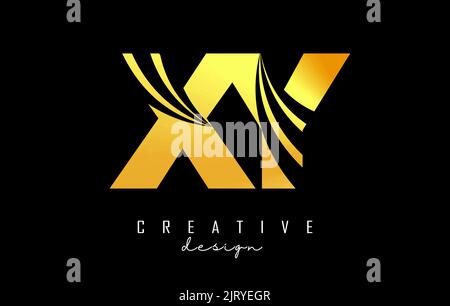 Creative gold letter XY x y logo with leading lines and road concept design. Letters with geometric design. Vector Illustration with letter and creati Stock Vector
