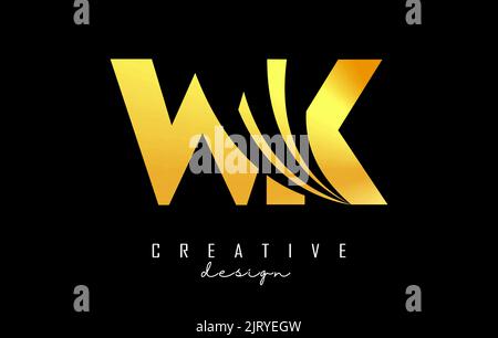Creative golden letter WK w k logo with leading lines and road concept design. Letters with geometric design. Vector Illustration with letter and crea Stock Vector