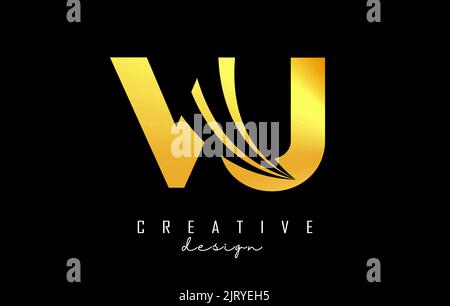 Creative golden letter Vu v u logo with leading lines and road concept design. Letters with geometric design. Vector Illustration with letter and crea Stock Vector