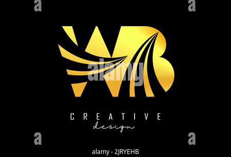 Creative golden letter Wb w b logo with leading lines and road concept design. Letters with geometric design. Vector Illustration with letter and crea Stock Vector