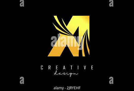 Creative gold letter Xi x i logo with leading lines and road concept design. Letters with geometric design. Vector Illustration with letter and creati Stock Vector