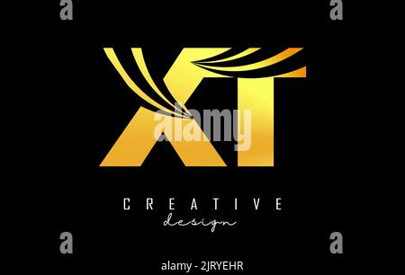 Creative gold letter XT x t logo with leading lines and road concept design. Letters with geometric design. Vector Illustration with letter and creati Stock Vector