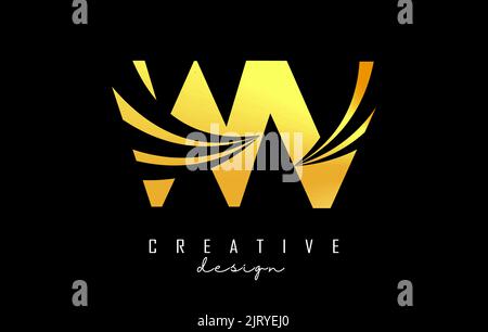 Creative golden letter WV w v logo with leading lines and road concept design. Letters with geometric design. Vector Illustration with letter and crea Stock Vector