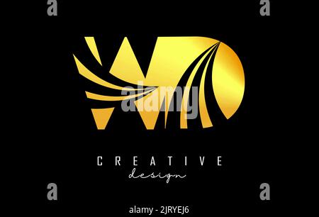 Creative golden letter WD w d logo with leading lines and road concept design. Letters with geometric design. Vector Illustration with letter and crea Stock Vector