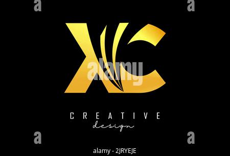 Creative gold letter XC x c logo with leading lines and road concept design. Letters with geometric design. Vector Illustration with letter and creati Stock Vector