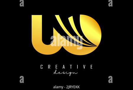 Creative golden letter UO u o logo with leading lines and road concept design. Letters with geometric design. Vector Illustration with letter and crea Stock Vector