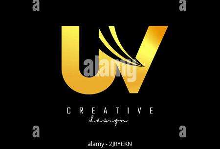 Creative golden letter UV u V logo with leading lines and road concept design. Letters with geometric design. Vector Illustration with letter and crea Stock Vector
