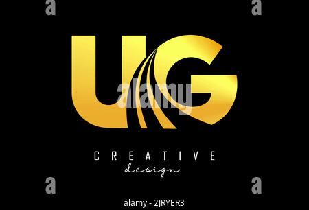 Creative golden letter UG u G logo with leading lines and road concept design. Letters with geometric design. Vector Illustration with letter and crea Stock Vector