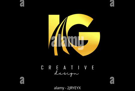 Creative golden letter IG i g logo with leading lines and road concept design. Letters with geometric design. Vector Illustration with letter and crea Stock Vector