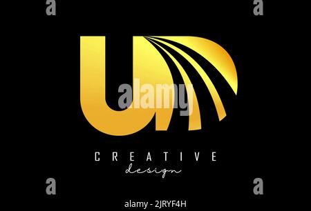 Creative golden letter UD u d logo with leading lines and road concept design. Letters with geometric design. Vector Illustration with letter and crea Stock Vector