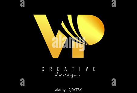 Creative golden letter VP v p logo with leading lines and road concept design. Letters with geometric design. Vector Illustration with letter and crea Stock Vector