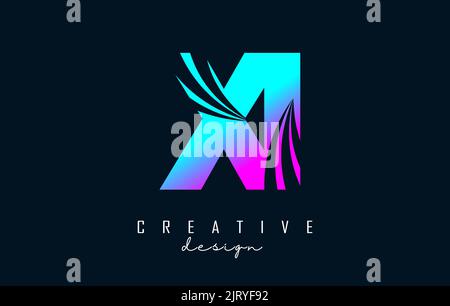 Creative colorful pink and blue letter Xi x i logo with leading lines and road concept design. Letters with geometric design. Vector Illustration with Stock Vector