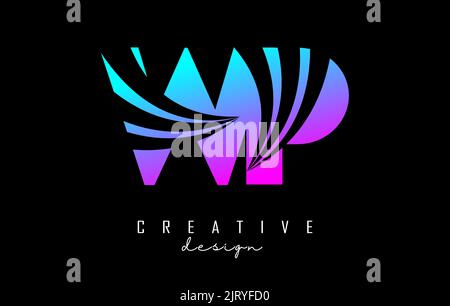 Creative colorful pink and blue letter WP w p logo with leading lines and road concept design. Letters with geometric design. Vector Illustration with Stock Vector