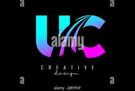 Creative colorful letter UC u c logo with leading lines and road concept design. Letters with geometric design. Vector Illustration with letter and cr Stock Vector
