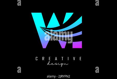 Creative colorful pink and blue letter Wi w i logo with leading lines and road concept design. Letters with geometric design. Vector Illustration with Stock Vector