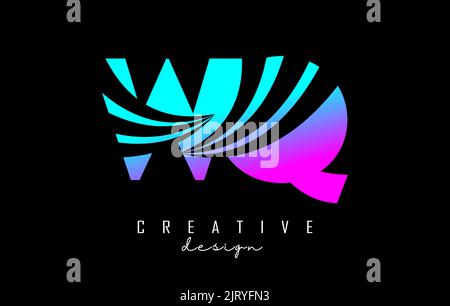 Creative colorful pink and blue letter WQ w q logo with leading lines and road concept design. Letters with geometric design. Vector Illustration with Stock Vector