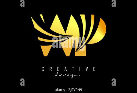 Creative golden letter WP w p logo with leading lines and road concept design. Letters with geometric design. Vector Illustration with letter and crea Stock Vector