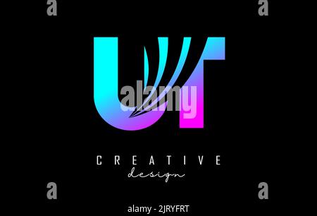 Creative colorful letter UT u T logo with leading lines and road concept design. Letters with geometric design. Vector Illustration with letter and cr Stock Vector