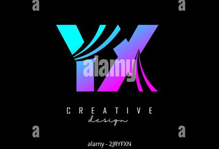 Creative colorful pink and blue letter YX y x logo with leading lines and road concept design. Letters with geometric design. Vector Illustration with Stock Vector