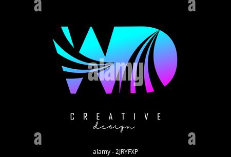 Creative colorful pink and blue letter WD w d logo with leading lines and road concept design. Letters with geometric design. Vector Illustration with Stock Vector