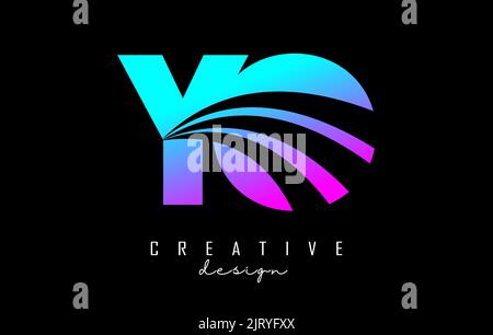 Creative blue letter YO y o logo with leading lines and road concept ...
