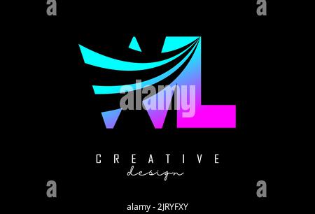 Creative colorful pink and blue letter WL w l logo with leading lines and road concept design. Letters with geometric design. Vector Illustration with Stock Vector