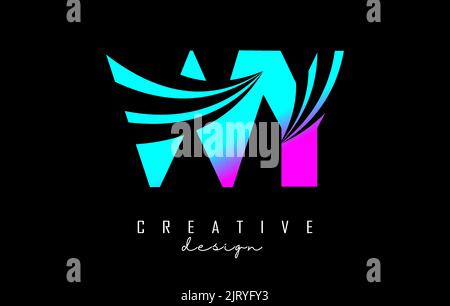 Creative colorful pink and blue letter WY w y logo with leading lines and road concept design. Letters with geometric design. Vector Illustration with Stock Vector