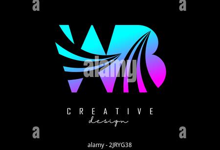 Creative colorful pink and blue letter Wb w b logo with leading lines and road concept design. Letters with geometric design. Vector Illustration with Stock Vector