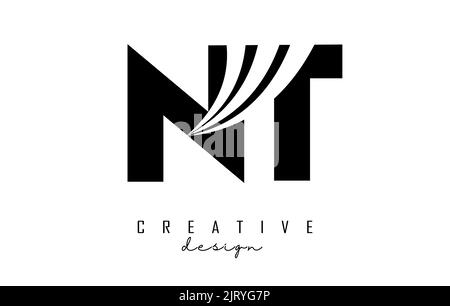 Creative Black letter Nt n t logo with leading lines and road concept design. Letters with geometric design. Vector Illustration with letter and creat Stock Vector