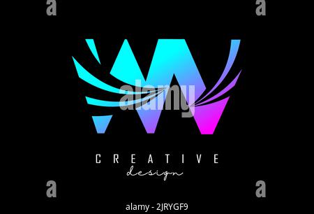 Creative colorful pink and blue letter WV w v logo with leading lines and road concept design. Letters with geometric design. Vector Illustration with Stock Vector