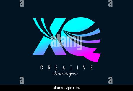 Creative colorful pink and blue letter XQ x q logo with leading lines and road concept design. Letters with geometric design. Vector Illustration with Stock Vector
