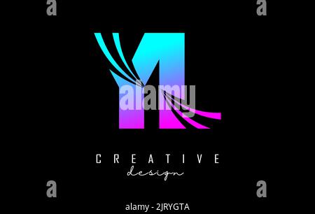 Creative colorful pink and blue letter YL y l logo with leading lines and road concept design. Letters with geometric design. Vector Illustration with Stock Vector