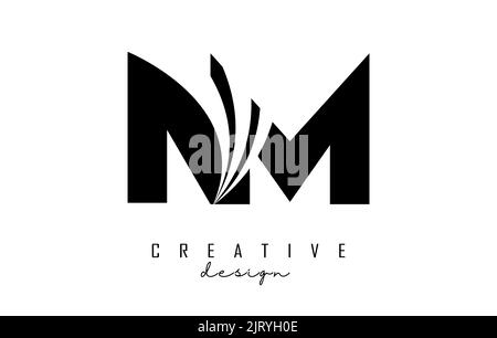 Creative Black letter Nm n m logo with leading lines and road concept design. Letters with geometric design. Vector Illustration with letter and creat Stock Vector