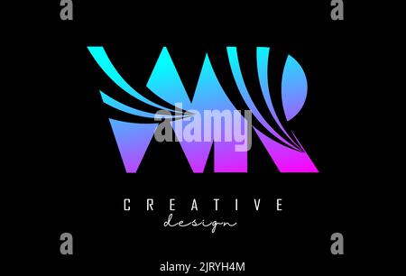 Creative colorful pink and blue letter WR w r logo with leading lines and road concept design. Letters with geometric design. Vector Illustration with Stock Vector