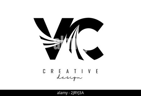 VC Letter Logo With Black Lines Design. Line Letter Symbol Vector ...