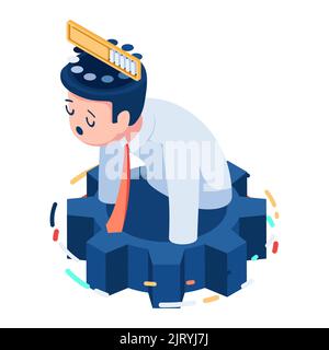 Flat 3d Isometric Businessman Head Loading and Thinking. Business Process Concept. Stock Vector