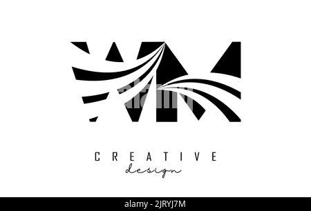 Creative black letter WM w m logo with leading lines and road concept design. Letters with geometric design. Vector Illustration with letter and creat Stock Vector