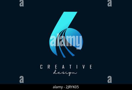 Creative number 6 logo with leading lines and road concept design. Number with geometric design. Vector Illustration with number and creative cuts. Stock Vector