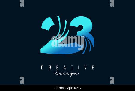 Creative number 23 2 3 logo with leading lines and road concept design. Number with geometric design. Vector Illustration with number and creative cut Stock Vector