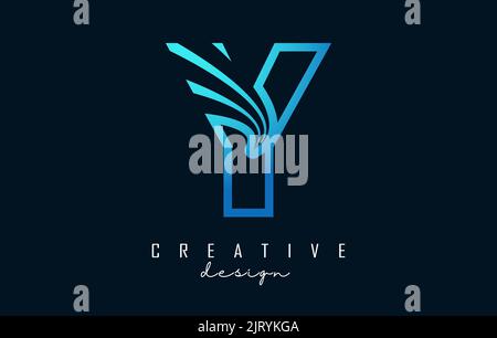 Outline Creative letter Y logo with leading lines and road concept design. Letter Y with geometric design. Vector Illustration with letter and cuts. Stock Vector